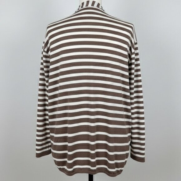 NWOT Ann Taylor Hi Low Cardigan S Beige Stripe Knit Open Front Modern - Picture 5 of 13